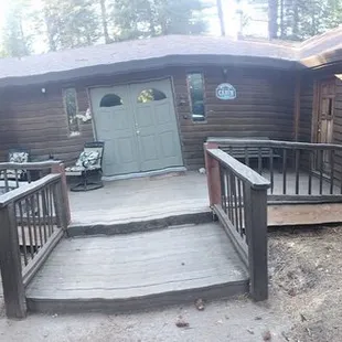 This is a panoramic view of the front deck of the cabins like hotel