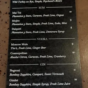 Cocktail Menu