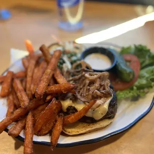 Veggie Burger and sweet potato fries
