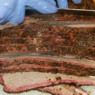 Sliced chocolates rubbed brisket