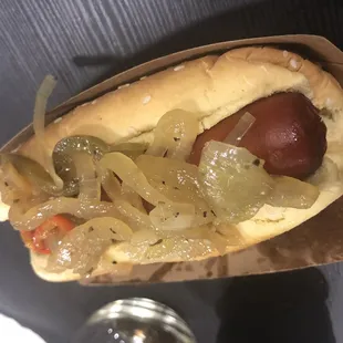 Hot Link with grilled onions and peppers