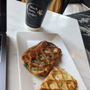 Parm and leek, spinach and feta pastries.