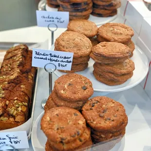 a display of cookies and pastries