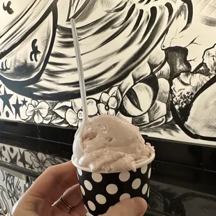 Strawberry ice cream at Black+White Modern Creamery