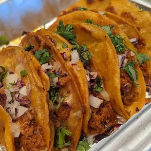 a tray of tacos