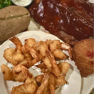 1/2 Rack baby back ribs & 10 medium shrimp