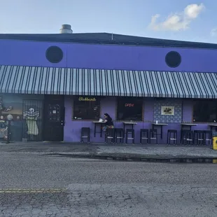 a purple building