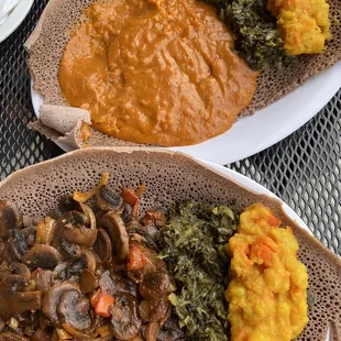 two plates of food on a table