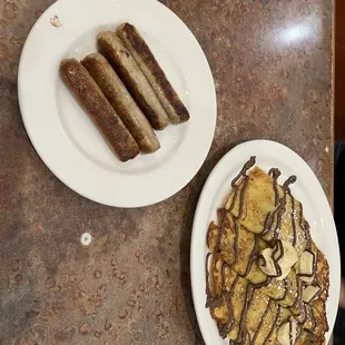 Nutella and banana crepes with sausage links (friend&apos;s dish)