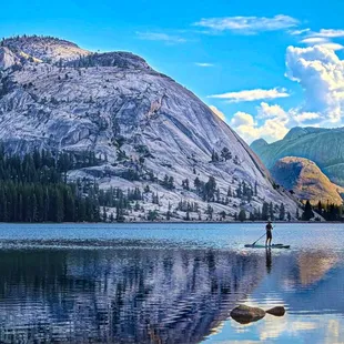 Paddle boarding on Tenaya Lake, Yosemite National Park.