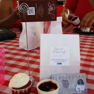 Delicious blackberry cobbler, sweet potato tart and red velvet cupcake delicious!