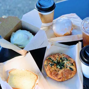 a variety of pastries on a table