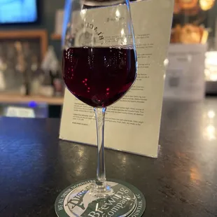 a glass of red wine