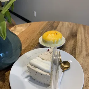 1 Piece Earl Mille Crepe Cake and Passion Fruit Souffle Cheesecake