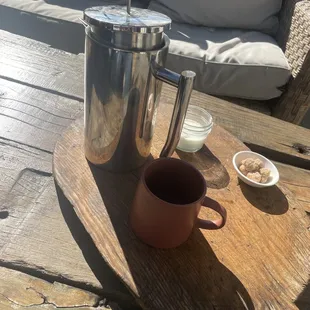 French Press Coffee and fresh cream....