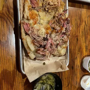 BBQ baked potato with original bbq sauce and collard greens.  We went back lol