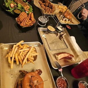 3 burgers and a salad