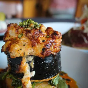 a close up of a plate of food