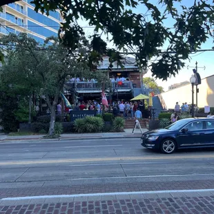 a car driving down the street