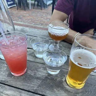 Strong bow cider, blood orange lemonade, chimay beer