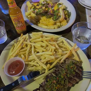 Steak Frites Plate and Loaded Cheese Fries