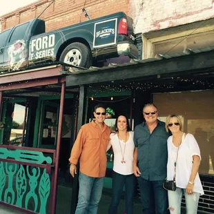 a group of people standing outside