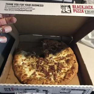 a hand holding a slice of pizza
