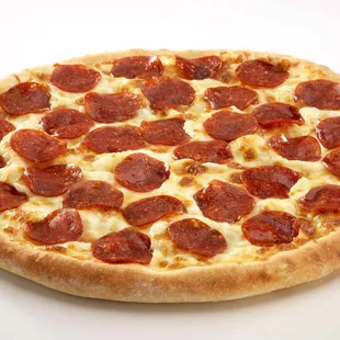 a pepperoni pizza on a white background