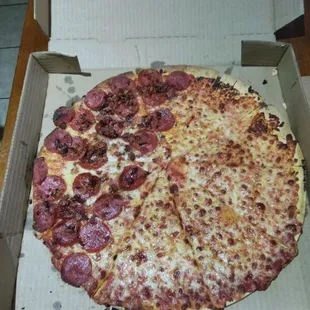 supposed to be ALL pepperoni and bacon..only got half the ingredients I paid for