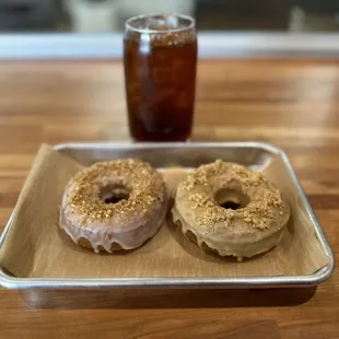 Almond Crumb and Cake &amp; Coffee Donuts, Basic B Cold Brew