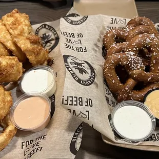 Onion rings and fried pretzels