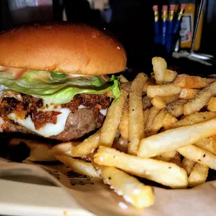 BYOB. American cheese, lettuce, bacon jam, fried egg, Blackout Sauce.