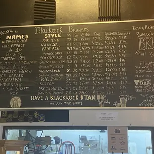 a menu on the wall