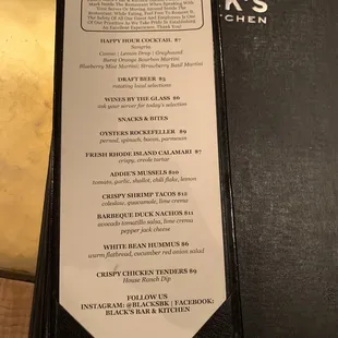 Happy hour menu