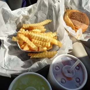 Sliced barbecue with fries &amp; drinks. It's special!