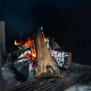 a fire in the grill