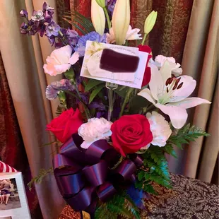 Beautiful in blue arrangement without the blue vase