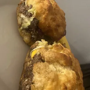 Oxtail biscuits with mango cabbage slaw