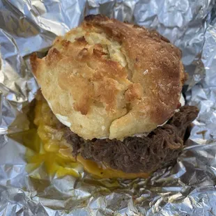 BBQ beef and egg sandwhich