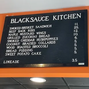 Menu at blacksauce