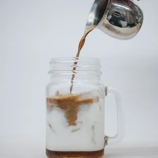 An iced honey latte.
