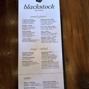 Dinner menu
