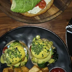 Toast flight and veggie benedict .