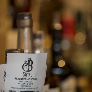 bottles of alcohol on a bar counter
