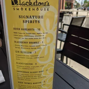 Drink menu