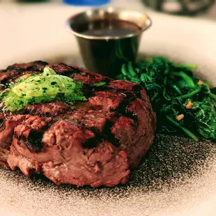 Medium rare filet mignon--the driest steak I have ever eaten. Flabbergasted at how dry it was!