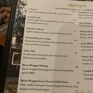 Partial Appetizers menu