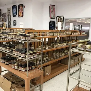 shelves of spices and jars