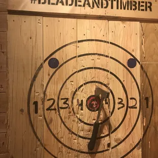 a wooden door with a target on it