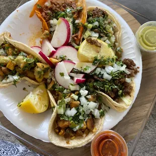 Chicken taco, Asada taco, quesabirria taco.